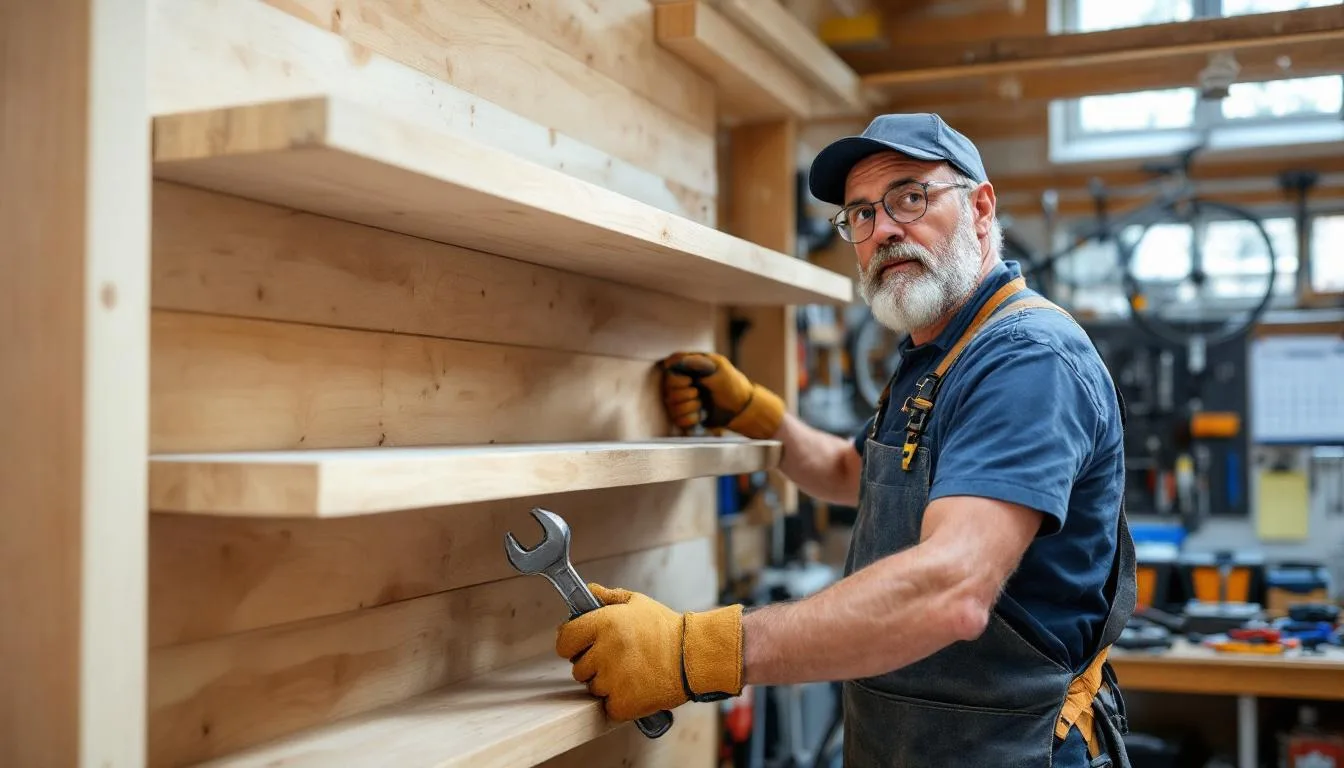 ein heimwerker erklärt schritt für schritt, wie sie mit nur 3 brettern ihre garage ordentlich und übersichtlich gestalten können. praktische tipps für mehr stauraum und ordnung.