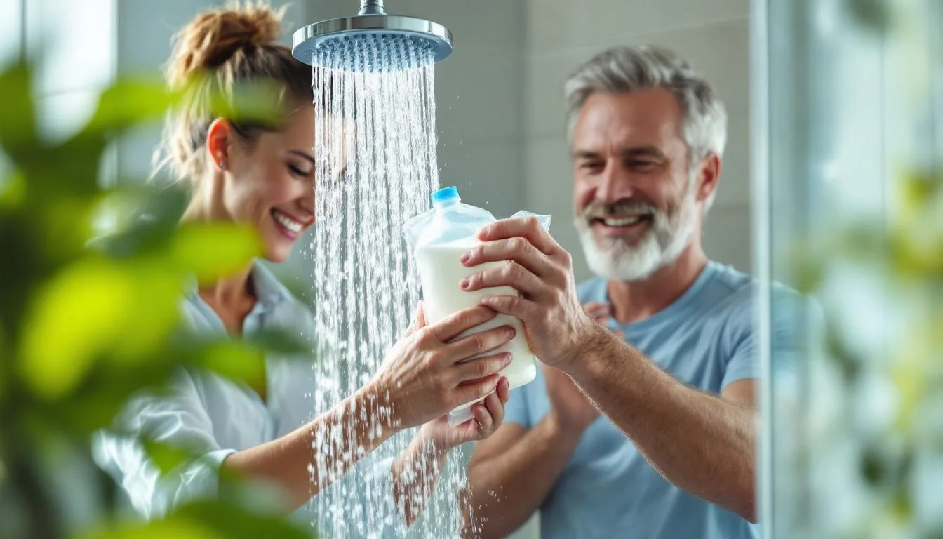 ein paar zeigt, wie man duschköpfe effektiv mit essig entkalkt und so für sauberes wasser sorgt – einfache und umweltfreundliche reinigungstipps.